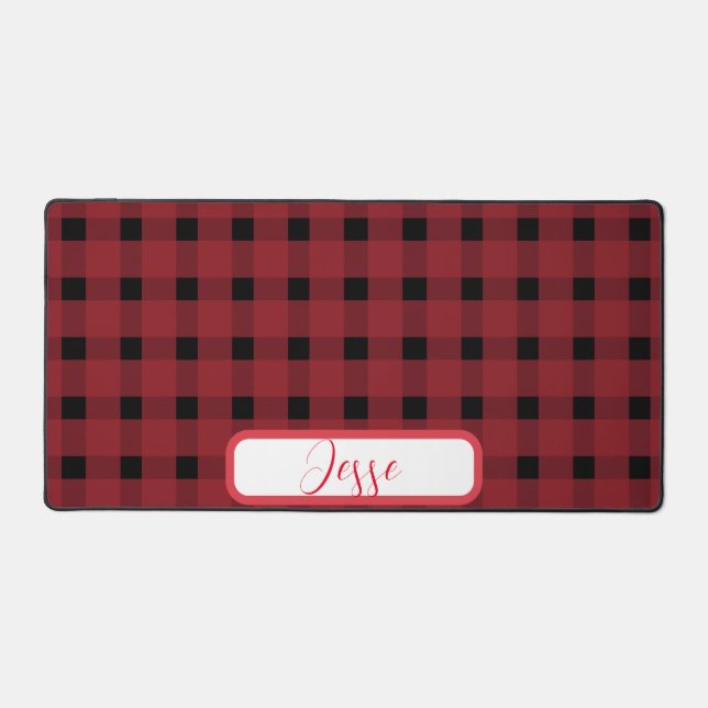Red Black Buffalo Plaid Gingham  Desk Mat (Front)