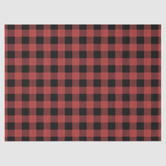 Red Black Buffalo Plaid  Gingham Lumberjack Tissue Paper (Front)