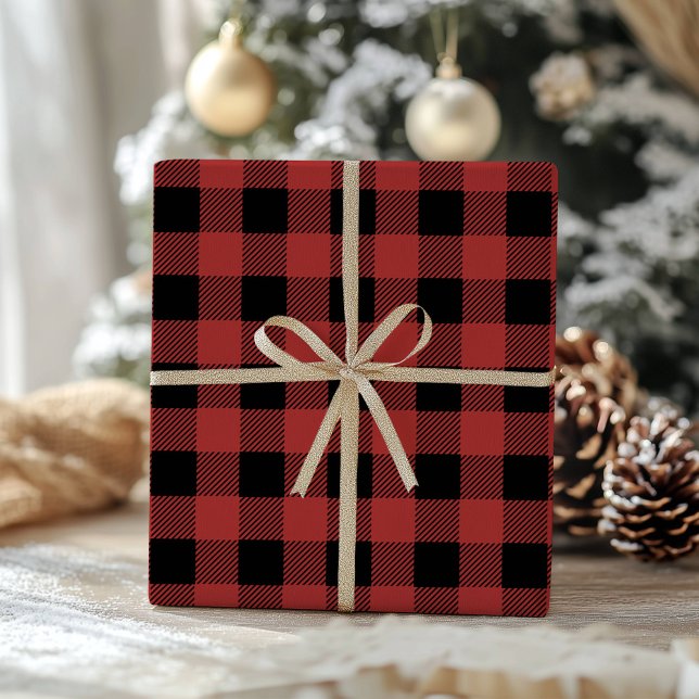 Red Black Buffalo Plaid  Gingham Lumberjack Wrapping Paper (Creator Uploaded)