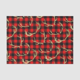 Red & Black Buffalo Plaid & Gold Deer Antlers Tissue Paper