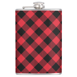 Red Black Buffalo Plaid Hip Flask