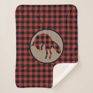 Red Black Buffalo Plaid Jumping Fox Sherpa Blanket