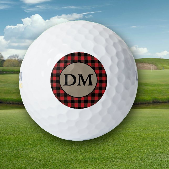 Red Black Buffalo Plaid Monogram Golf Balls (Creator Uploaded)