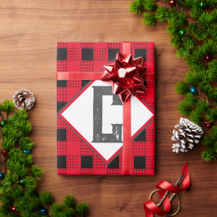 red & black buffalo plaid Monogram initial classic Wrapping Paper