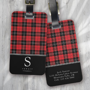 Red Black Buffalo Plaid Monogram Luggage Tag