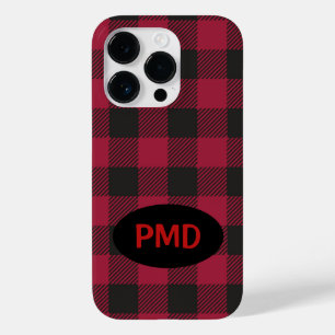 Red Black Buffalo Plaid Monogram Personalized Case