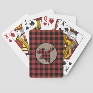 Red Black Buffalo Plaid Moose Head Playing Cards