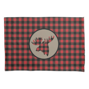 Red Black Buffalo Plaid Moose Pillowcase