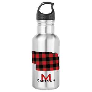 Red Black Buffalo Plaid Nebraska Monogram 532 Ml Water Bottle