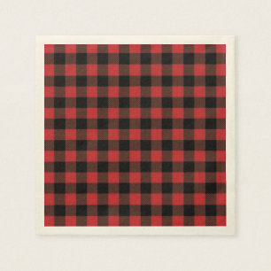 Red Black Buffalo Plaid Paper Napkin