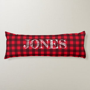 Red & black buffalo plaid pattern personalized body cushion