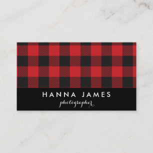 Red Black Buffalo Plaid Personalised Business Card