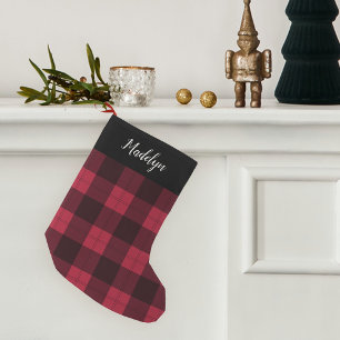 Red & Black Buffalo Plaid Personalised Small Christmas Stocking