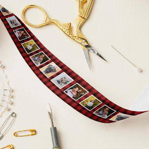 Red & Black Buffalo Plaid Photo Satin Ribbon