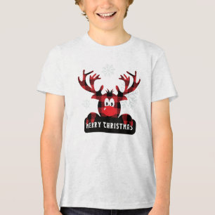 Red & Black Buffalo Plaid Reindeer Christmas Tri-Blend Shirt