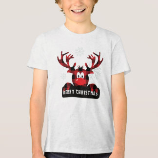 Red & Black Buffalo Plaid Reindeer Christmas Tri-Blend Shirt
