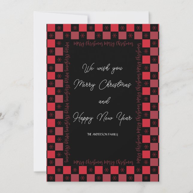 Red & Black Buffalo Plaid Rustic Country Christmas Holiday Card (Front)