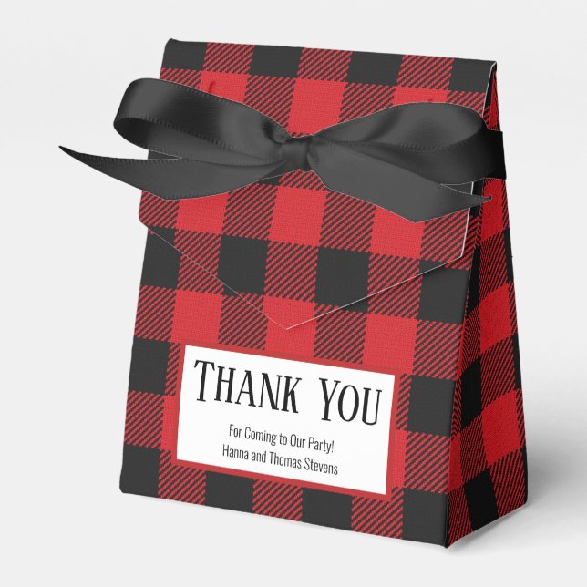 Red Black Buffalo Plaid Rustic Favour Box (Front Side)