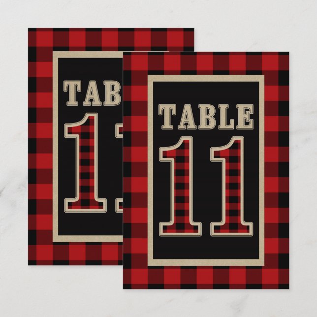 Red & Black Buffalo Plaid Rustic Table Number 11 (Front/Back)