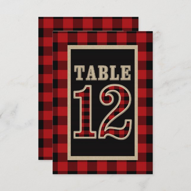 Red & Black Buffalo Plaid Rustic Table Number 12 (Front/Back)