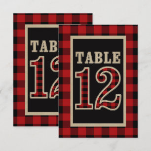 Red & Black Buffalo Plaid Rustic Table Number 12