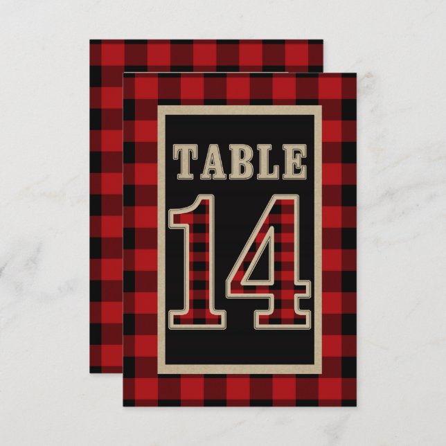 Red & Black Buffalo Plaid Rustic Table Number 14 (Front/Back)