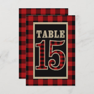 Red & Black Buffalo Plaid Rustic Table Number 15