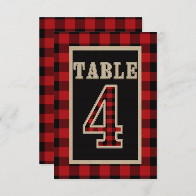 Red & Black Buffalo Plaid Rustic Table Number 4 (Front/Back)