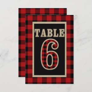 Red & Black Buffalo Plaid Rustic Table Number 6