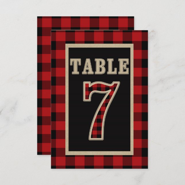 Red & Black Buffalo Plaid Rustic Table Number 7 (Front/Back)