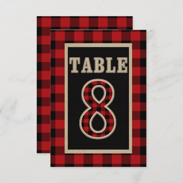 Red & Black Buffalo Plaid Rustic Table Number 8 (Front/Back)