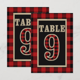 Red & Black Buffalo Plaid Rustic Table Number 9