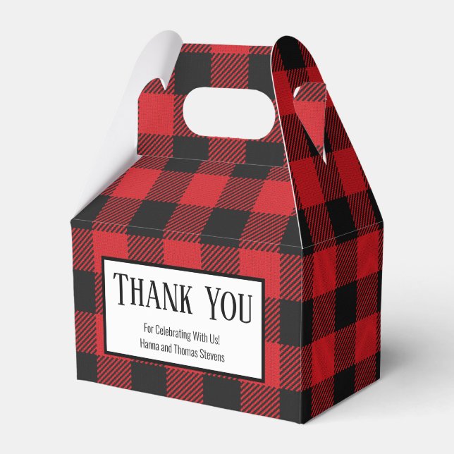 Red Black Buffalo Plaid Rustic Wedding Favour Box (Front Side)