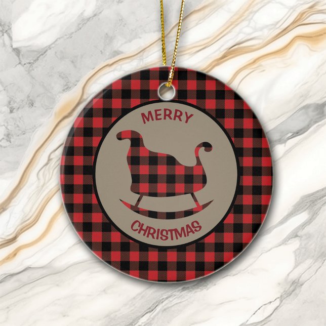 Red Black Buffalo Plaid Sleigh and Tree Ceramic Tree Decoration (Creator Uploaded)