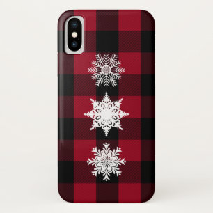 Red, Black Buffalo Plaid, Snowflakes Cell Case