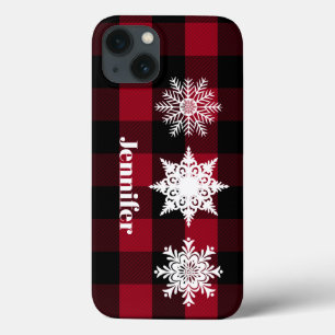 Red, Black Buffalo Plaid, Snowflakes Cell Case