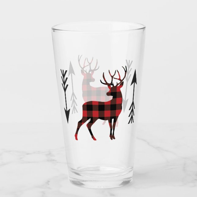 Red Black Buffalo Plaid Standing Deer Glass (Front)