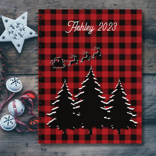 Red - Black Buffalo Plaid Trees and Santa Notebook