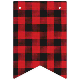 Red Black Buffalo Plaid Wedding Bunting