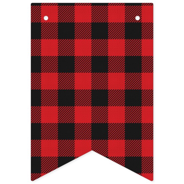 Red Black Buffalo Plaid Wedding Bunting (First Flag)