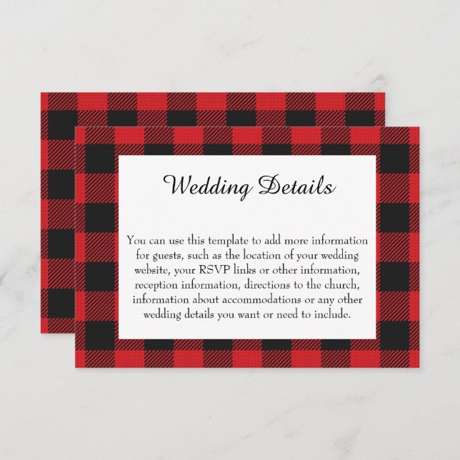 Red Black Buffalo Plaid Wedding Invitation (Front/Back)