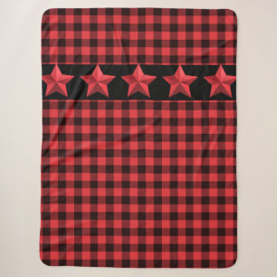 Red & Black Buffalo Plaid with Red Stars Sherpa Blanket