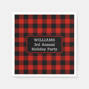 Red Black Buffalo Plaid Your Name Holiday Party Napkin