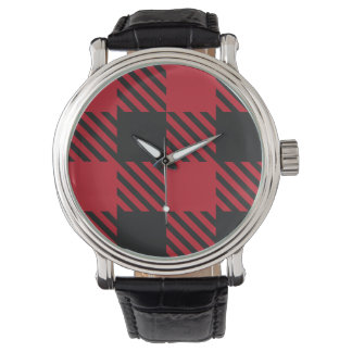 Red Black Buffalo Square Plaid Pattern 1 Watch