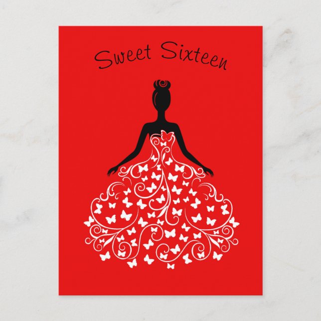 Red Black Butterfly Gown Sweet Sixteen Invitation (Front)