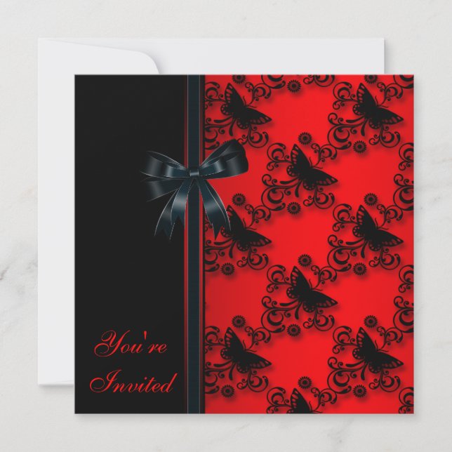 Red Black Butterfly Party Invitation (Front)