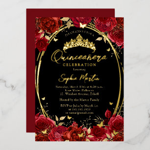 Red Black Captivating Floral Butterfly Quinceanera