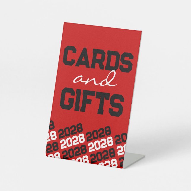 Red & Black Cards & Gifts Graduation Table Pedestal Sign (Front)