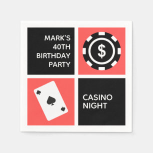 Red Black Casino Themed 40th Birthday Party Napkin