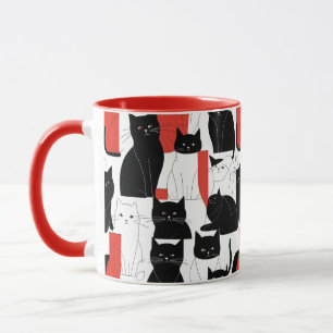 Red & Black Cat Art Cat Collage Colour Pop Mug